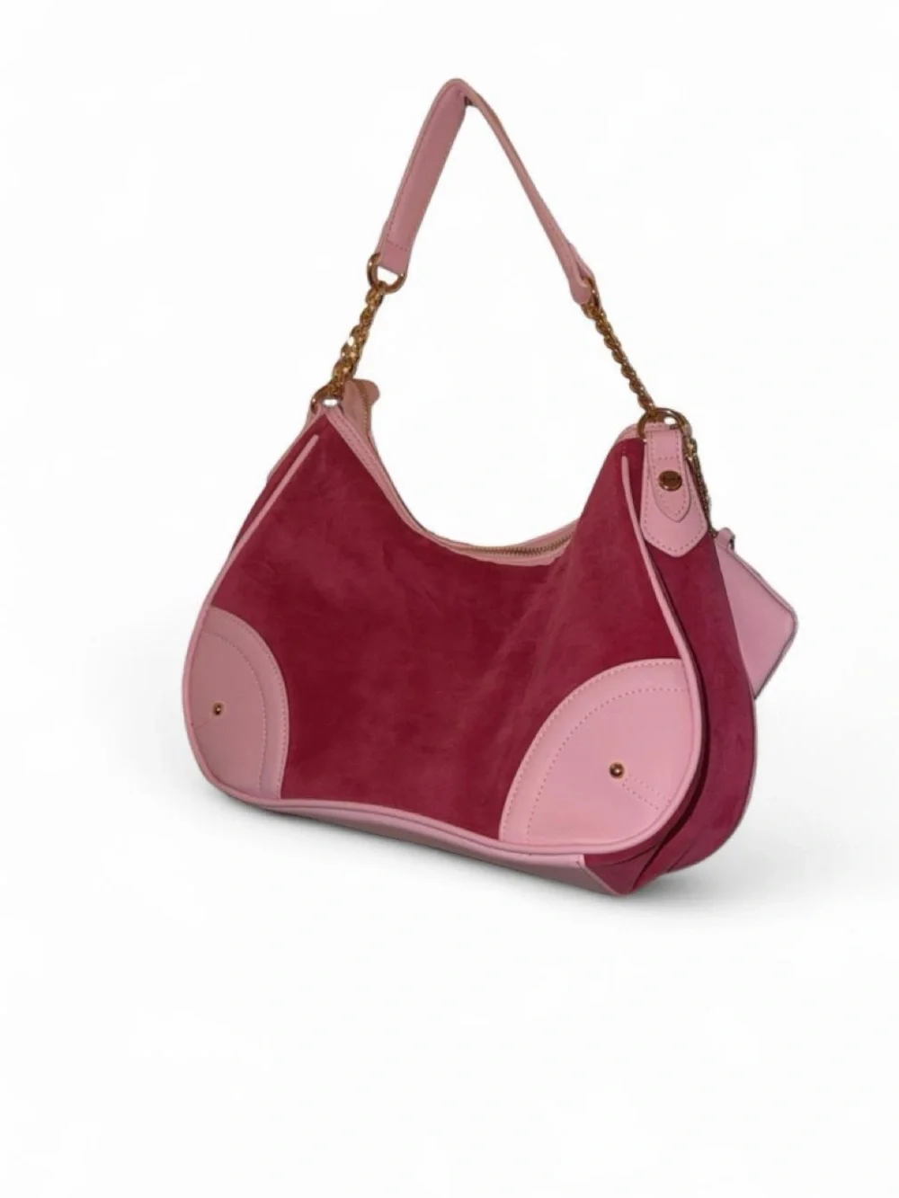 Juicy Couture Burgundy Suede Shoulder Bag with Pink Trim